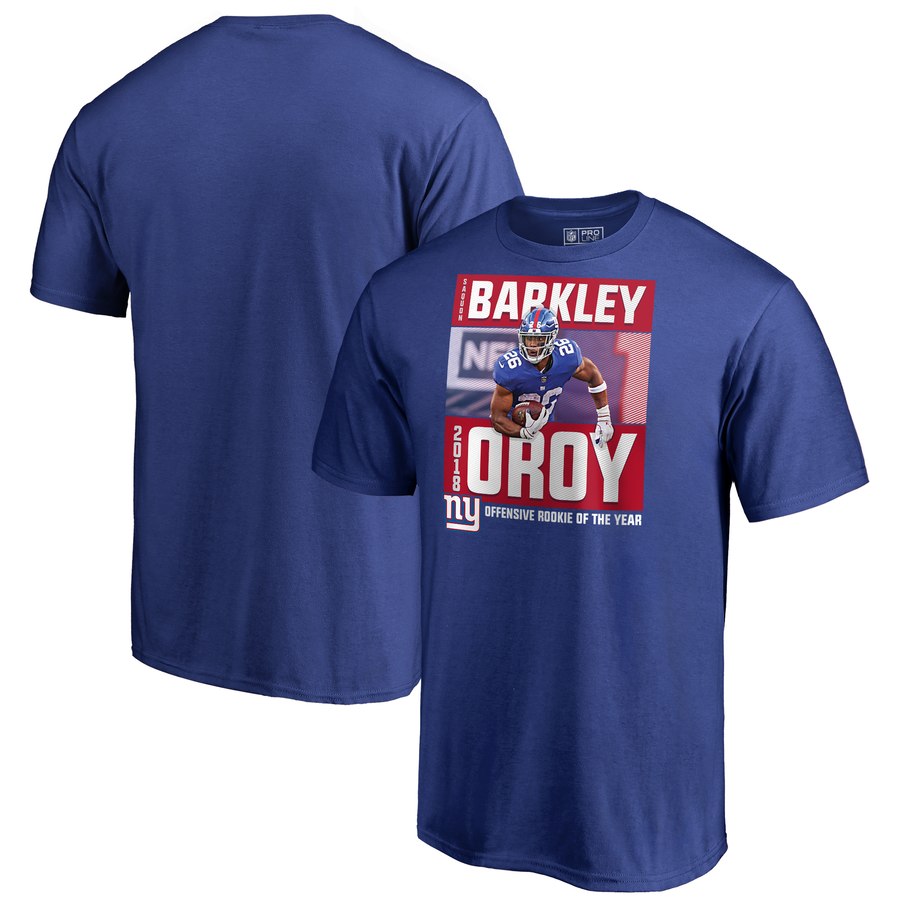 Men's NFL Pro Line by Fanatics Branded Saquon Barkley Royal New York Giants 2018 NFL Offensive Rookie Of The Year T-Shirt